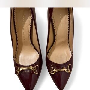 Charlotte Olympia Burgundy Patent Leather Pointed Toe Pumps
